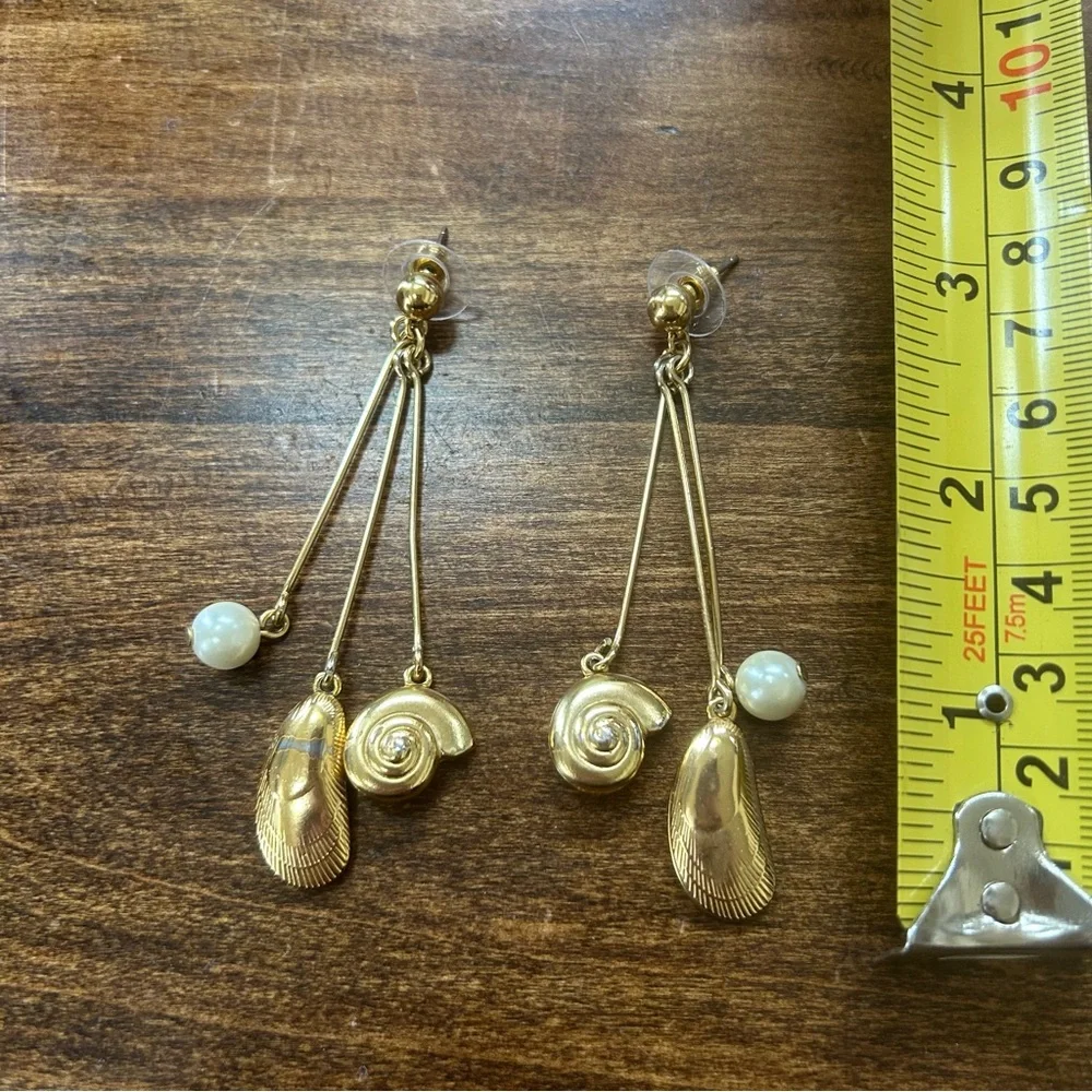 4/$15 gold tone shell drop earrings